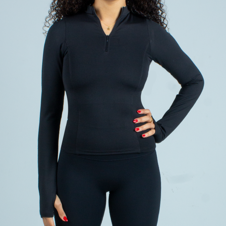 Half Zipper top - Full Sleeve (Black)