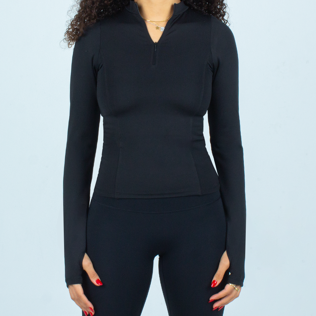 Half Zipper top - Full Sleeve (Black)